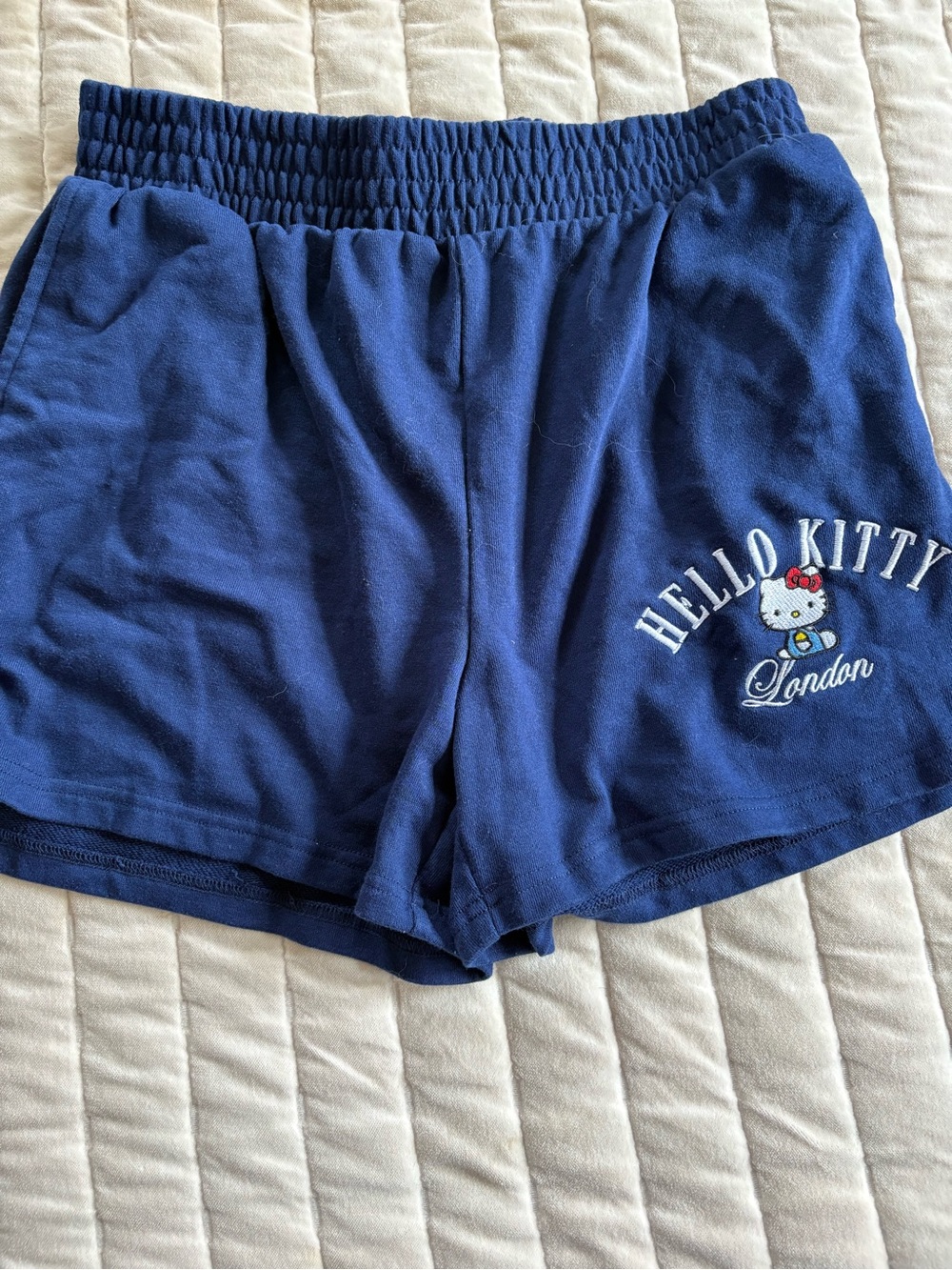 Hello Kitty Navy Blue Athletic Shorts with Embroidered Logo